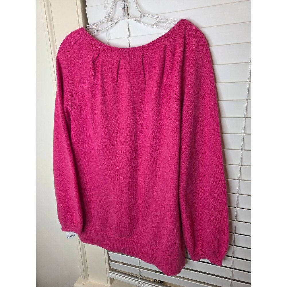 Anne Klein Pink Cashmere Sweater Womens M Pullover Pleated Neckline Classic - Picture 4 of 7